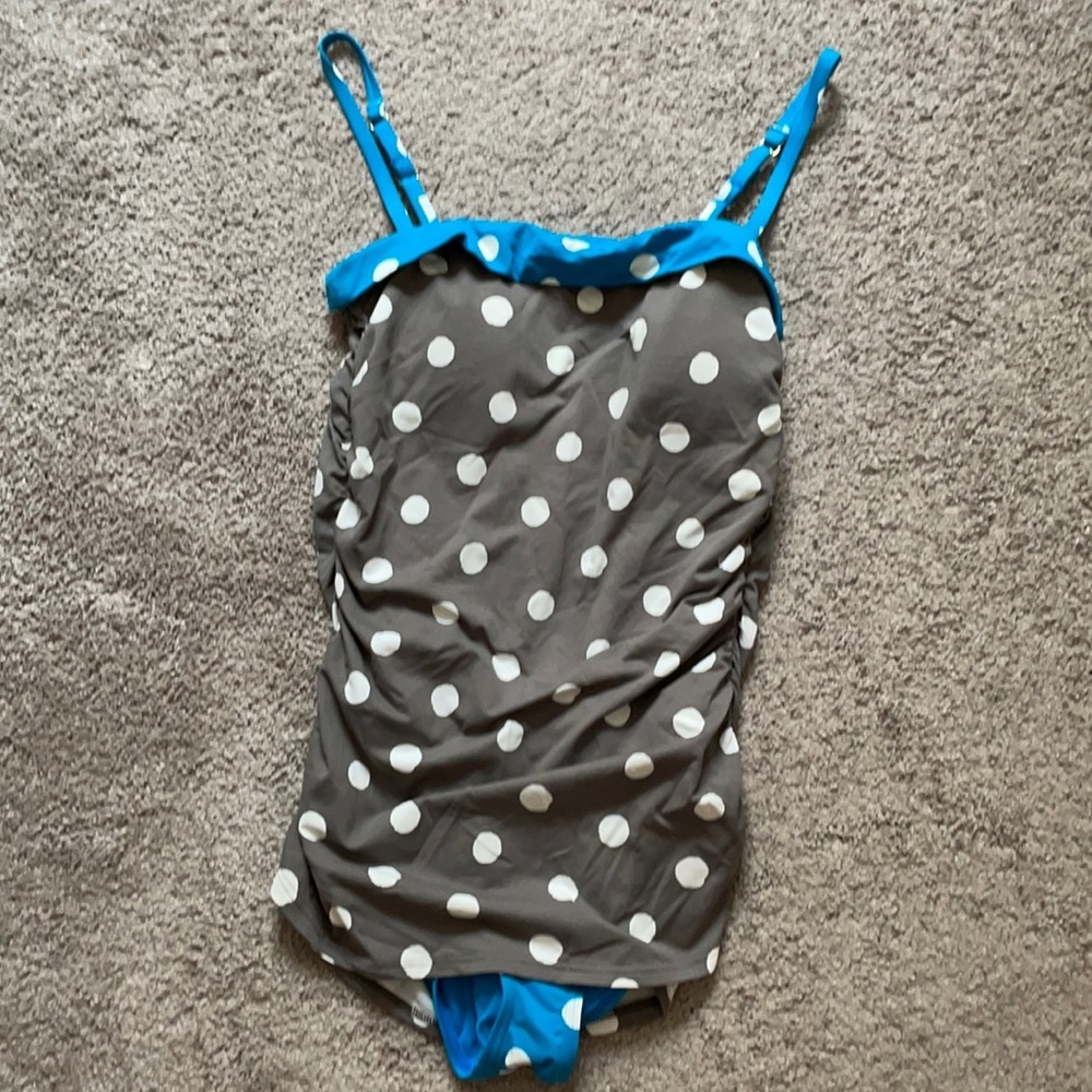 Tommy Bahama 8 swimsuit one piece polka dot grey